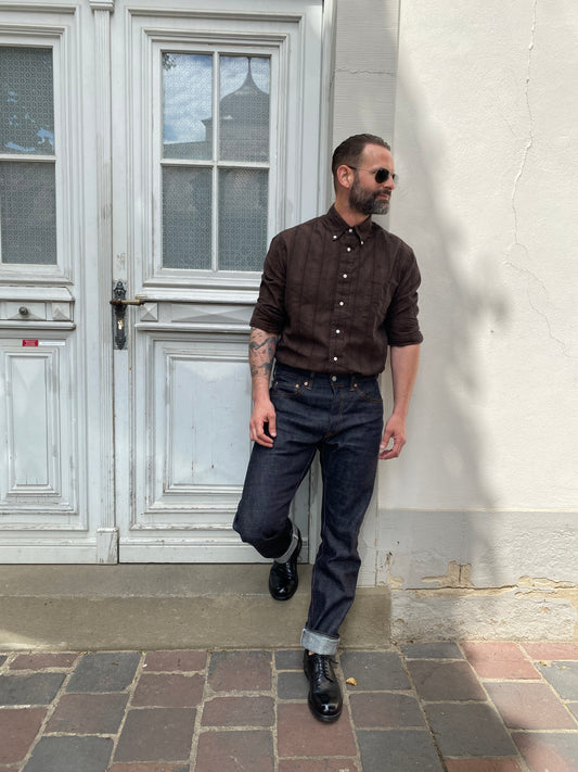 GITMAN - Hemd Cotton/Linen Yarn-Dyed Dobby | brown