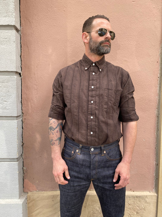 GITMAN - Hemd Cotton/Linen Yarn-Dyed Dobby | brown