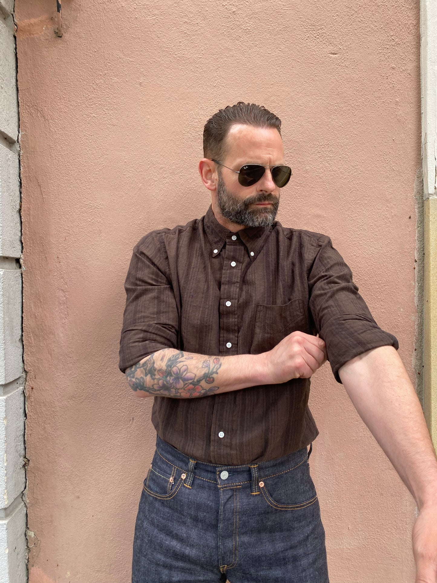 GITMAN - Hemd Cotton/Linen Yarn-Dyed Dobby | brown