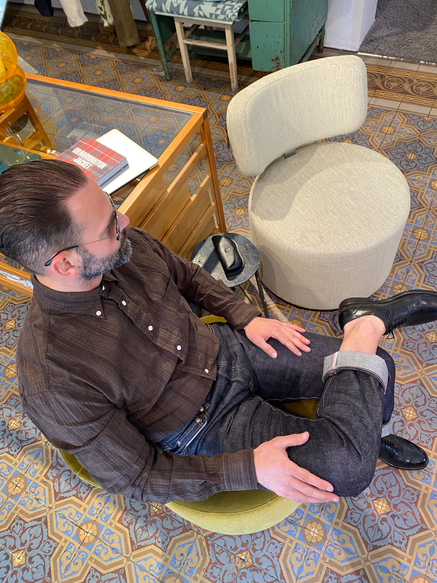 GITMAN - Hemd Cotton/Linen Yarn-Dyed Dobby | brown