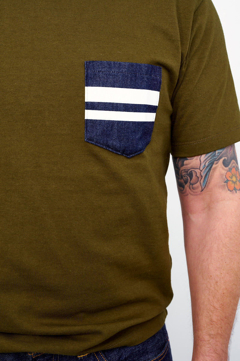 MOMOTARO / T-Shirt GTB DENIM POCKET / olive (Denim Pocket)