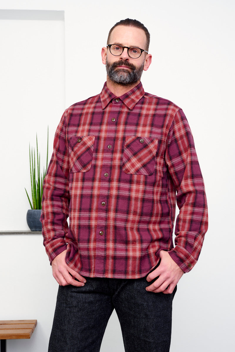 SUGAR CANE / Twill Check Work Shirt / red (vorne)