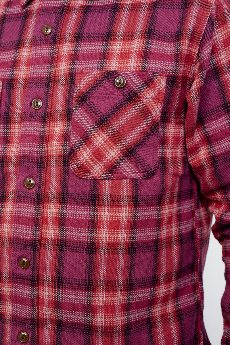 SUGAR CANE / Twill Check Work Shirt / red (Detail Brusttasche)